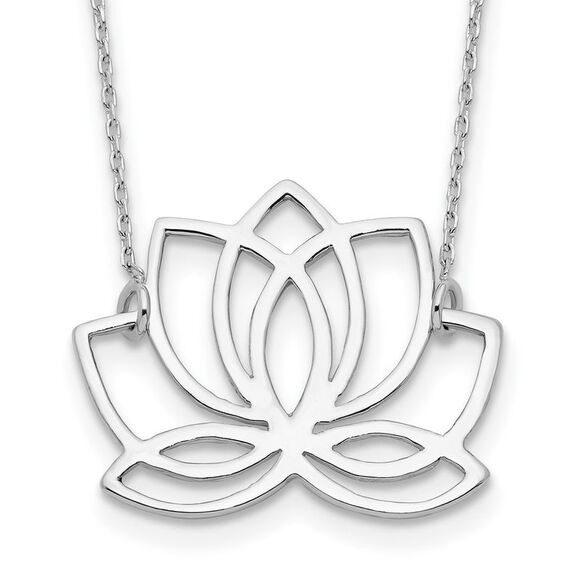 Kazi Luxury Jewelry - Kazi Luxury Sterling Silver Rhodium-plated Polished Lotus Flower 18in Necklace